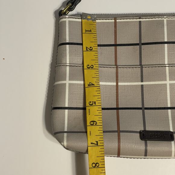 Fossil Gray Plaid Fiona Crossbody Bag Womens Window Pane Print Purse Handbag - Picture 11 of 12